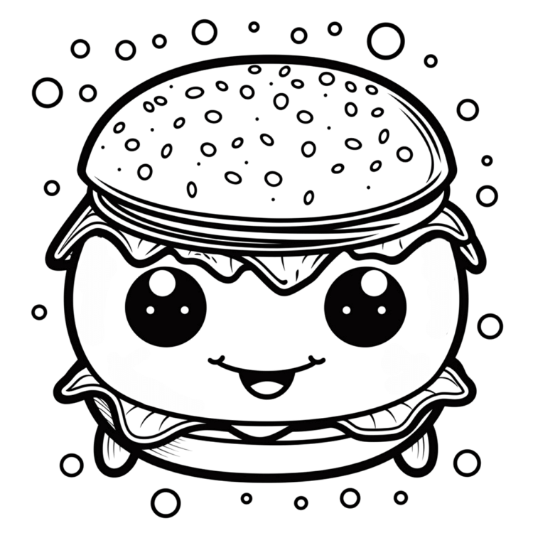 Kawaii burger coloring page