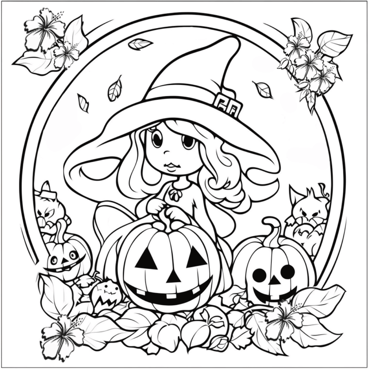 Ausmalbild Kleine Halloween-Hexe