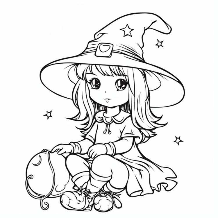 Coloring page Cute little witch