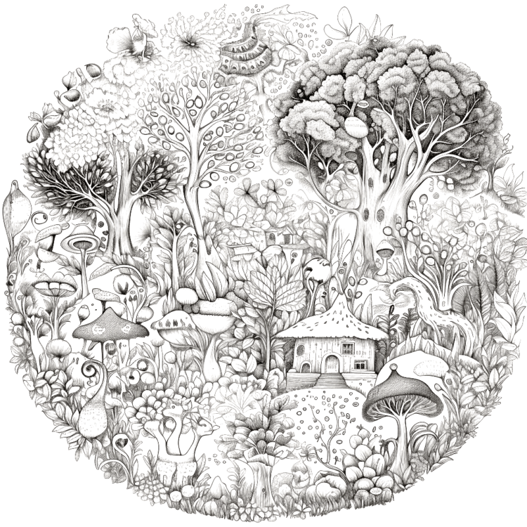 Colorear plantas de dibujos en el bosque