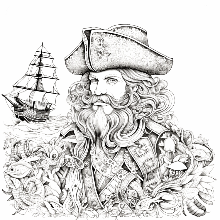 Dibujo para colorear pirata y barco