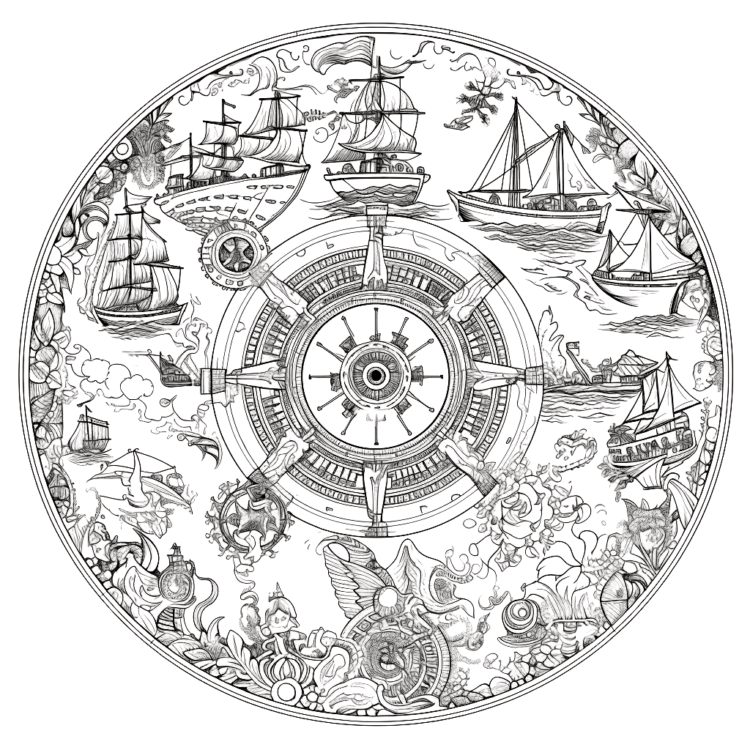 Ausmalbild Piratenschiff Mandala