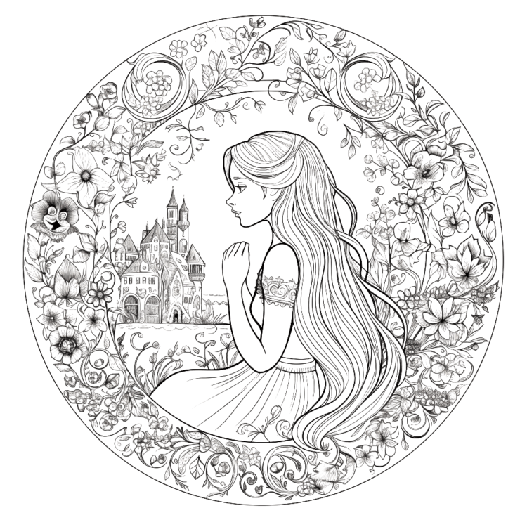 Ausmalbild Rapunzel Mandala