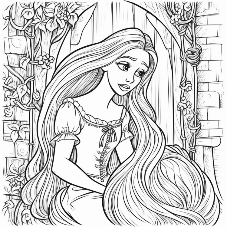 Ausmalbild Rapunzel im Garten