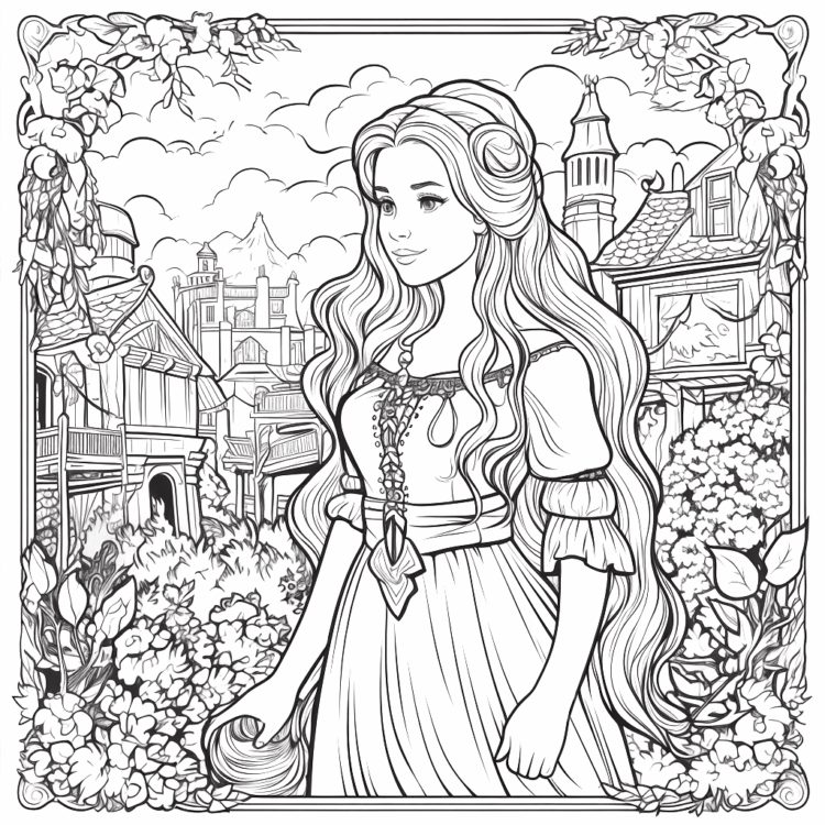 Ausmalbild Rapunzel in der Natur