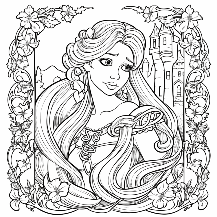 Página para colorear del arco de flores de Rapunzel
