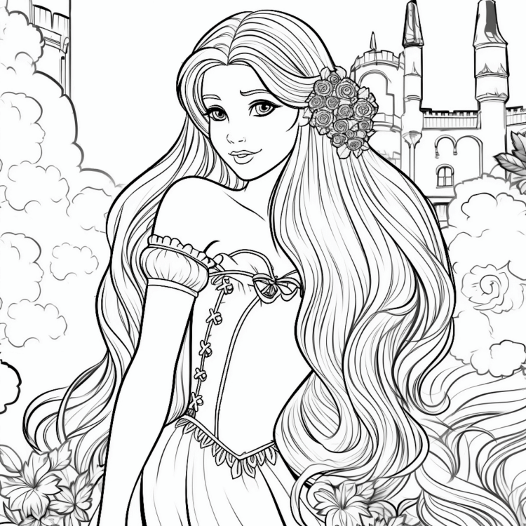 Página para colorear las flores del pelo de Rapunzel