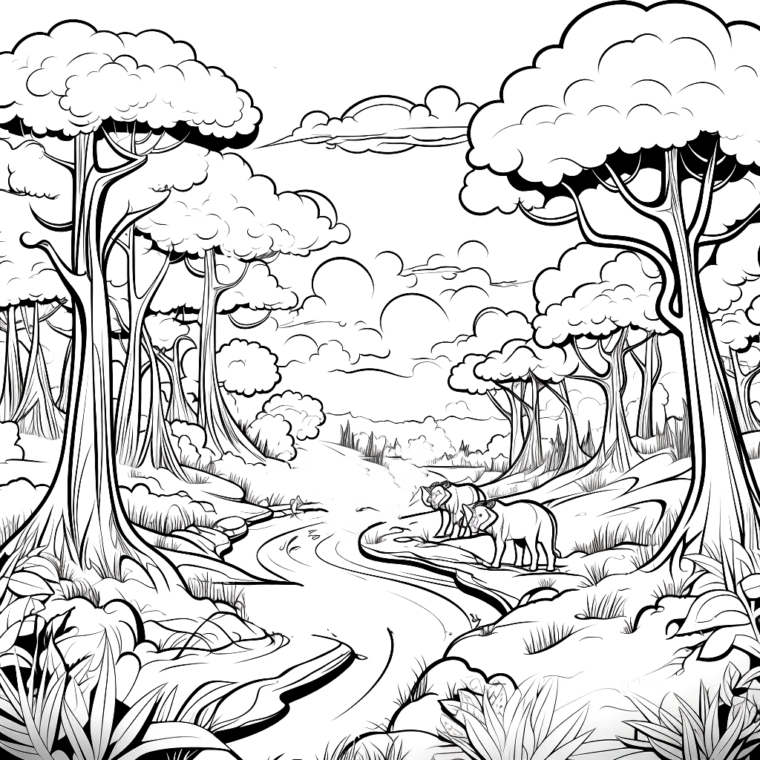 "Ausmalbild Tiere im Wald" Ausmalbild - kostenlos herunterladen