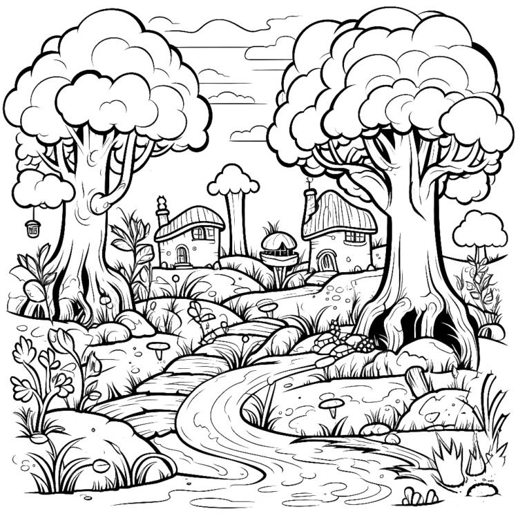 Enchanted forest coloring page