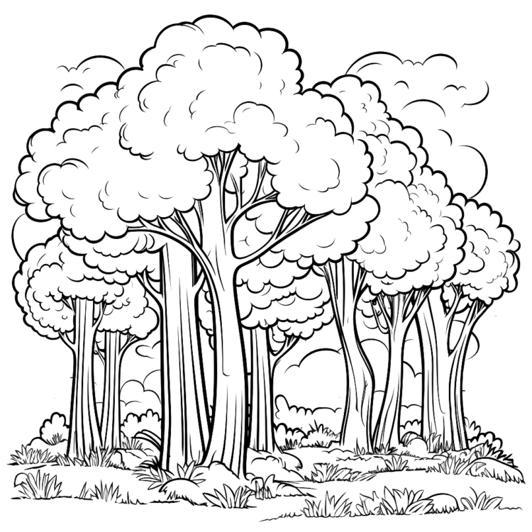 "Ausmalbild Wald Bäume" Ausmalbild - kostenlos herunterladen