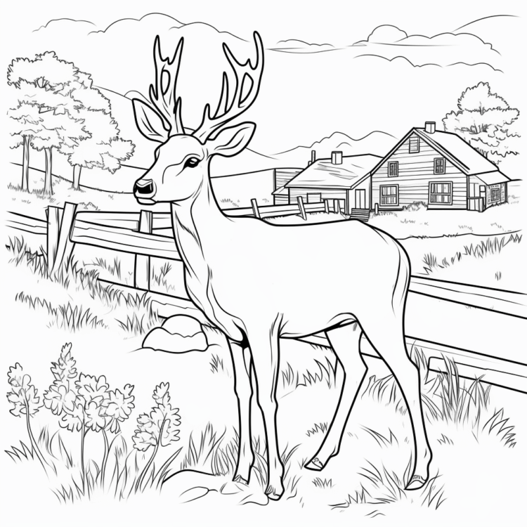 Dibujo para colorear granja de ciervos