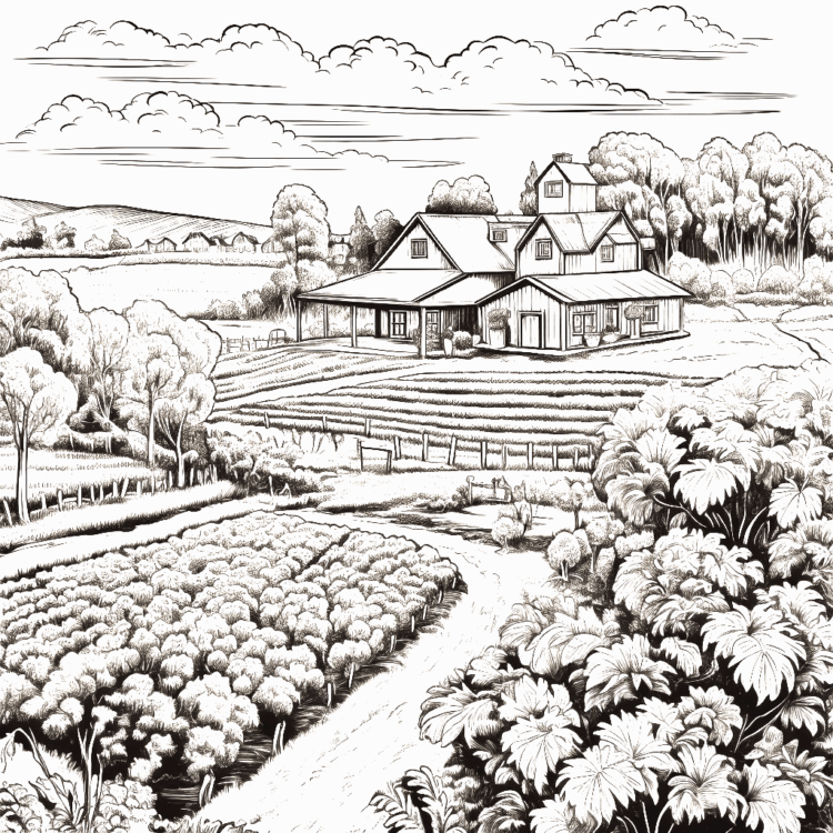 Coloring picture farm and house