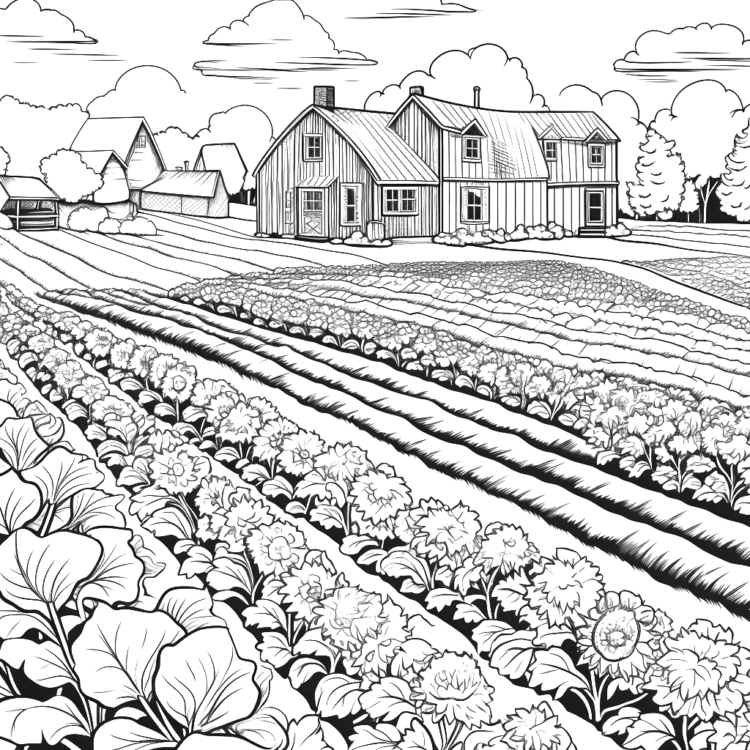 Coloring picture flowers farm