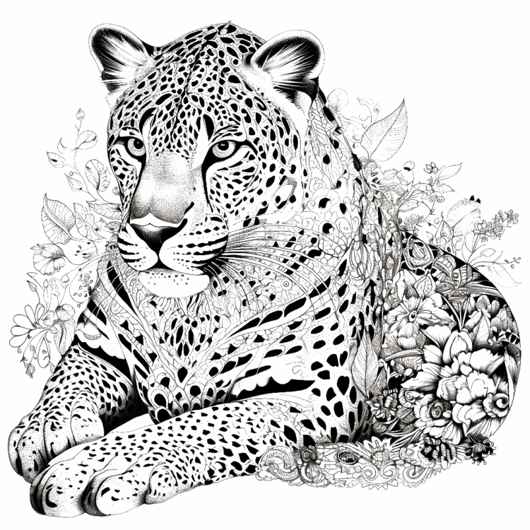 Dibujo para colorear flores y leopardo