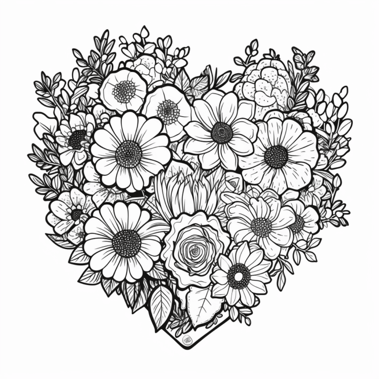 Dibujo para colorear flor corazón