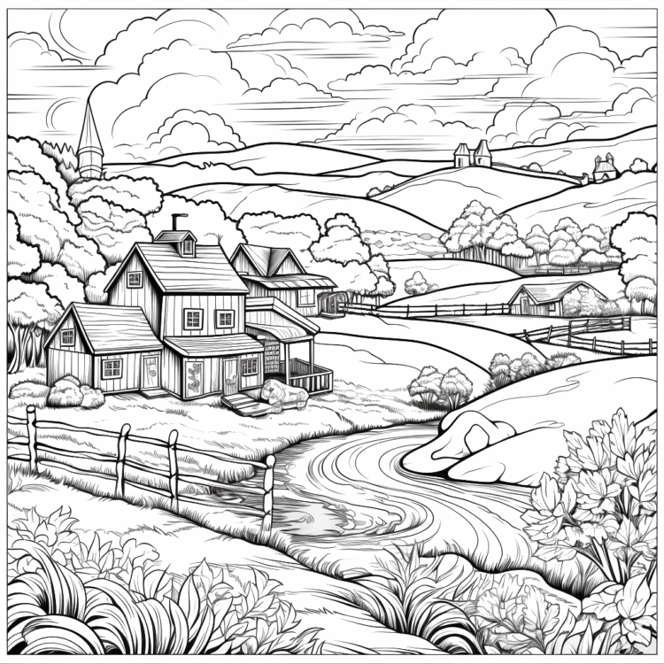 Coloring picture A farmhouse