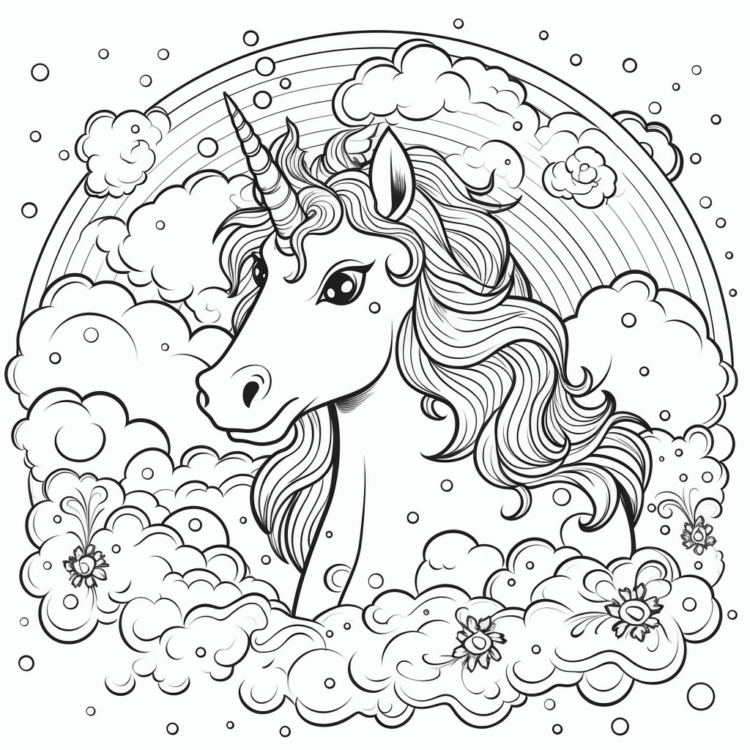 Coloring picture unicorn in the rainbow