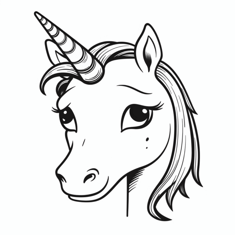 Dibujo para colorear retrato de cabeza de unicornio