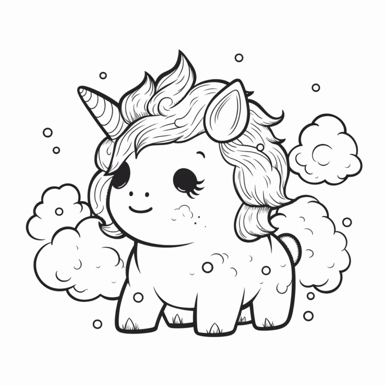 Dibujo para colorear unicornio Pummel en las nubes