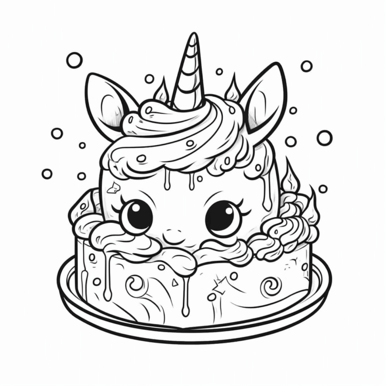 Dibujo para colorear pastel de crema de unicornio