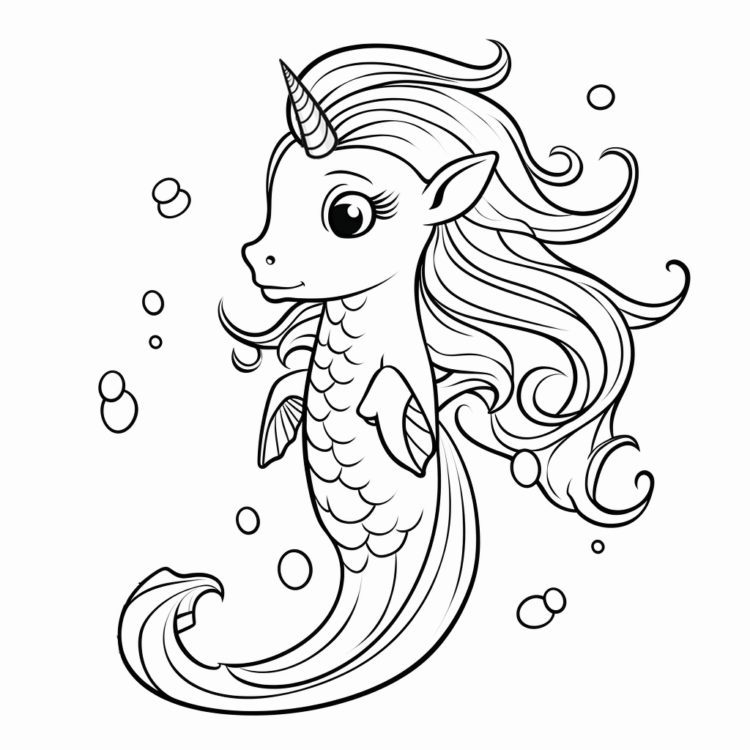 Dibujo para colorear unicornio caballito de mar