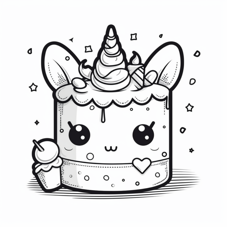 "Einhorn Torte" Ausmalbild - kostenlos herunterladen