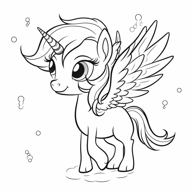 Dibujo para colorear unicornio con alas