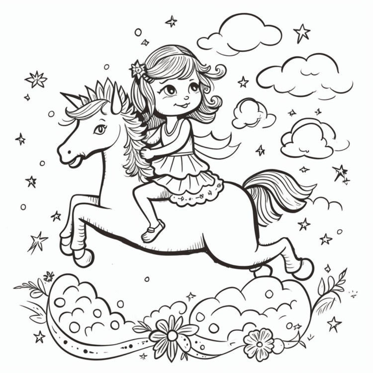 Coloring picture unicorn riding