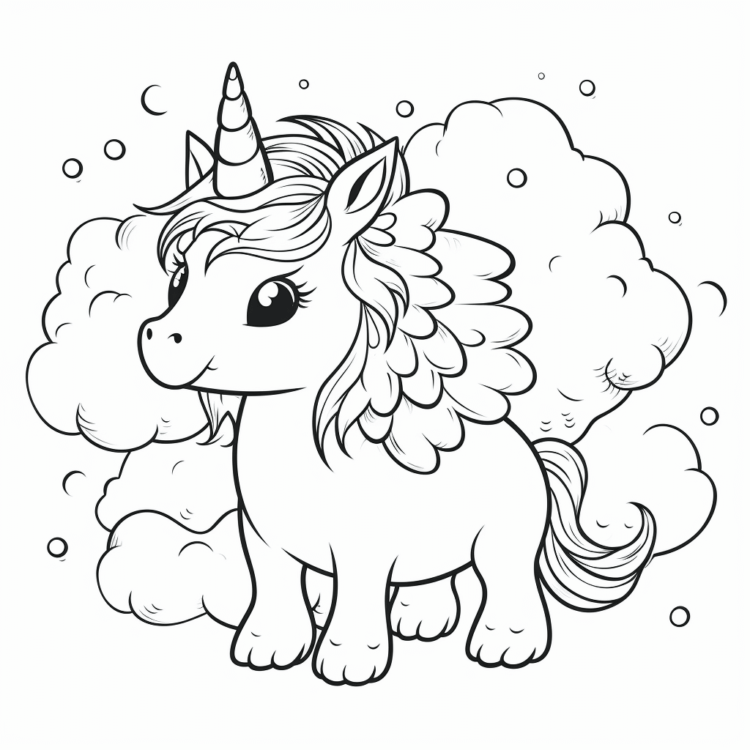 Fluffy unicorn coloring page