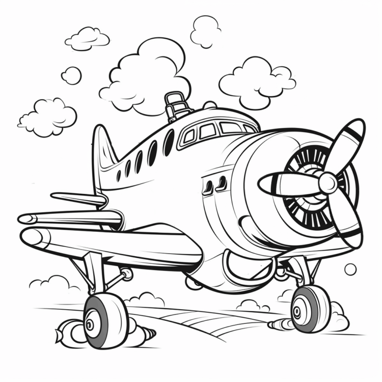 Dibujo para colorear avión sobre nubes