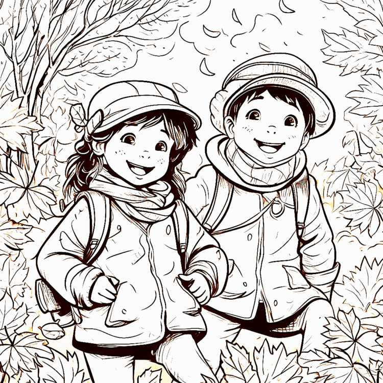Coloring page Happy teenagers in autumn