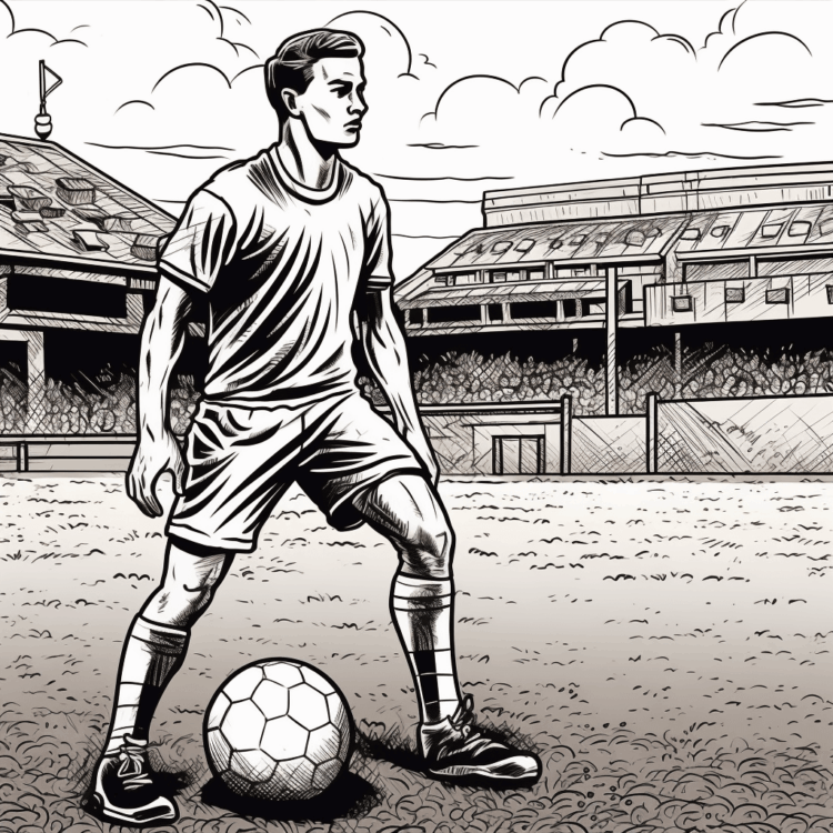 Coloring picture soccer player in the field