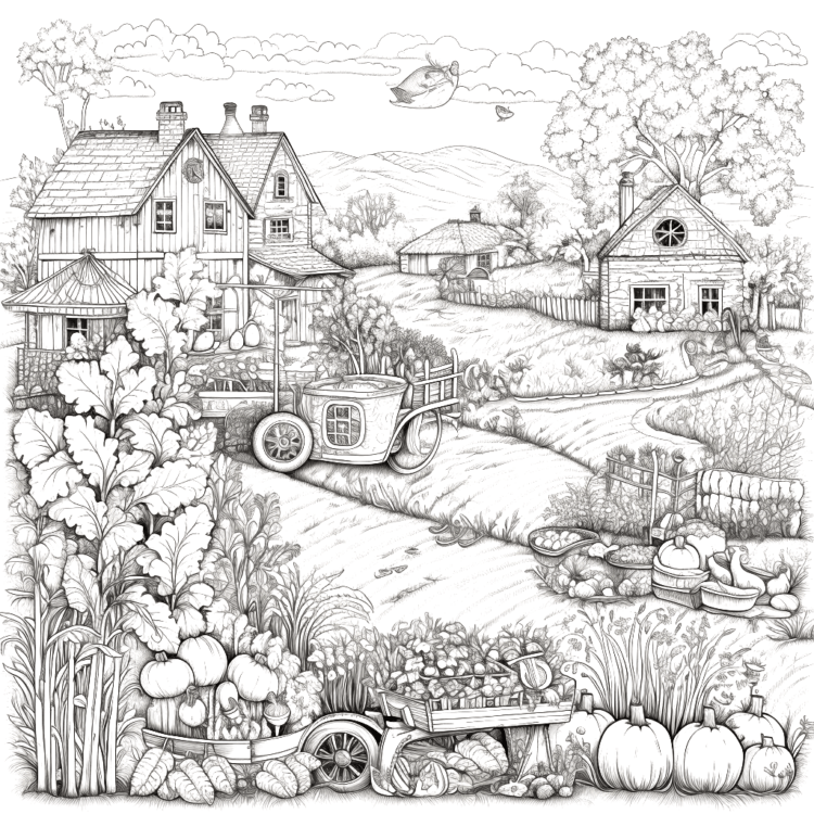 Dibujo para colorear granja de verduras