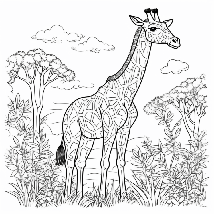 Coloring picture giraffe in the forest