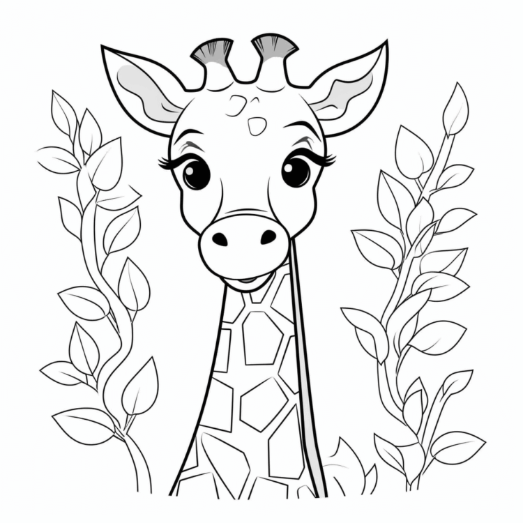 Coloring picture giraffe and leaves