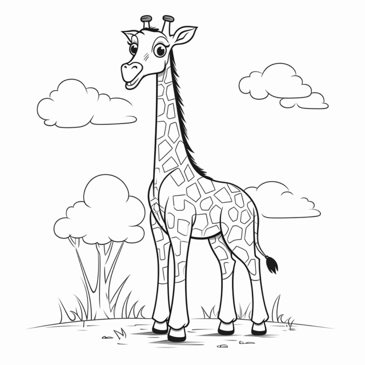 Coloring picture giraffe and clouds