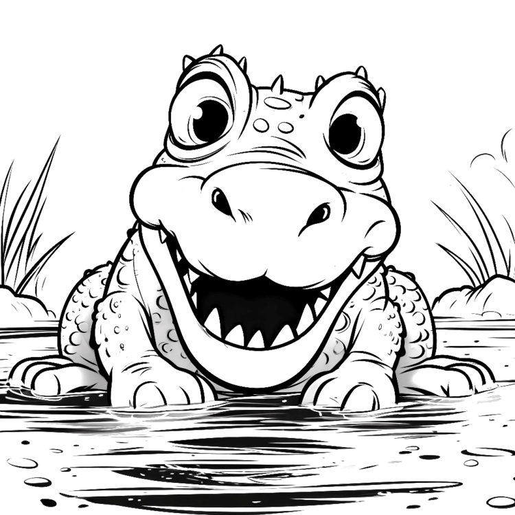 Dibujo para colorear cocodrilo feliz
