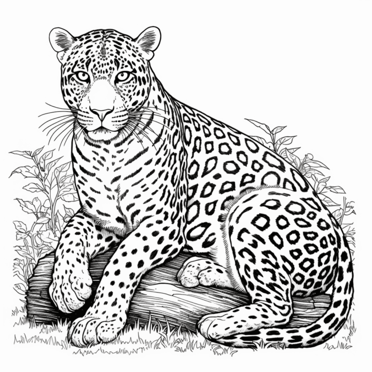 Dibujo para colorear Gran leopardo en el tronco de un árbol