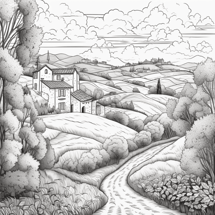 Dibujo para colorear vista de otoño