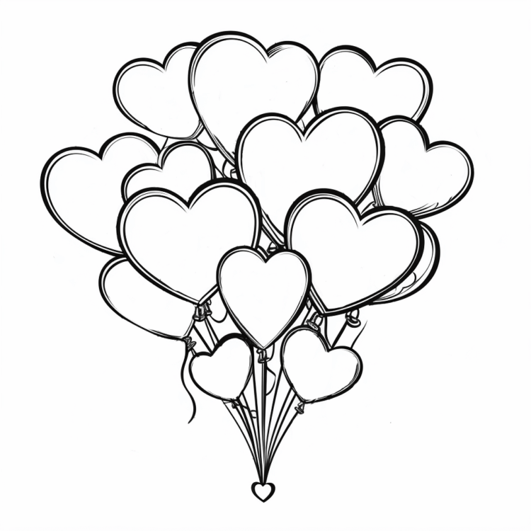 Coloring picture heart balloons