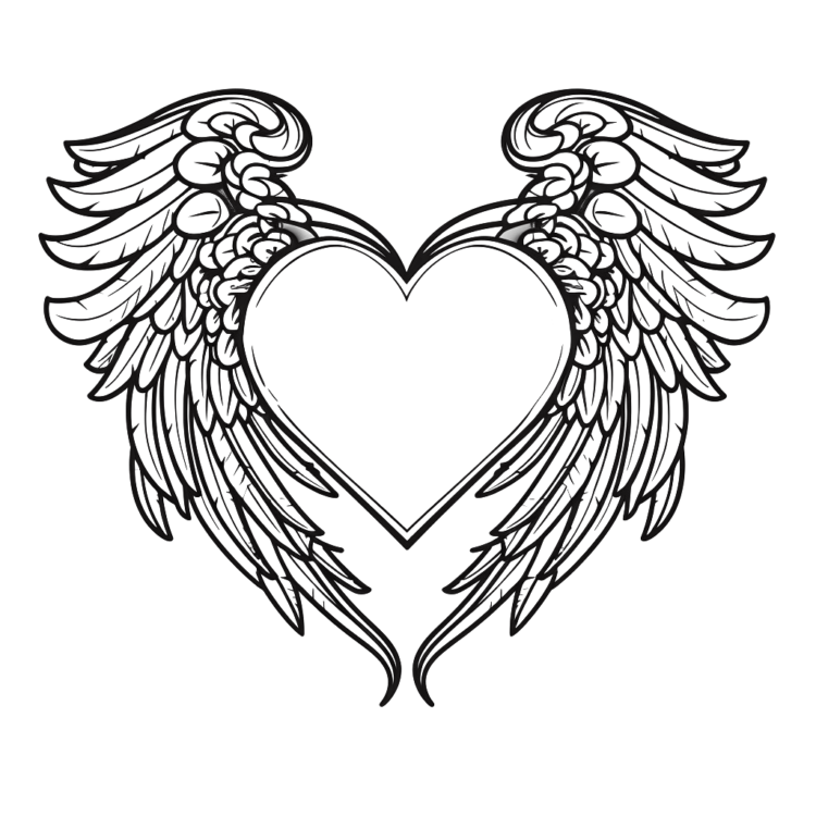 Dibujo para colorear corazón con alas