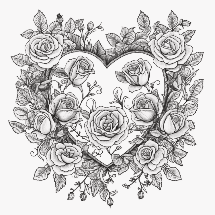 Dibujo para colorear corazones y rosas