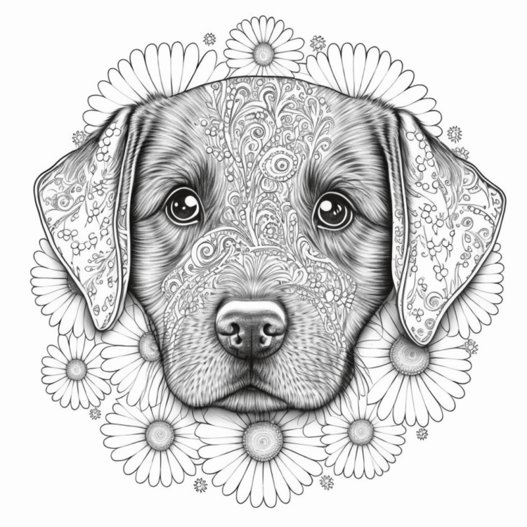 Dibujo para colorear perro con dibujo rizado