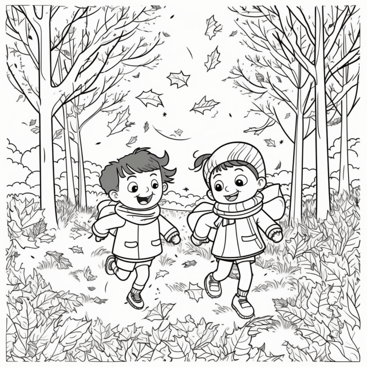 Ausmalbild Kinder des Herbstes