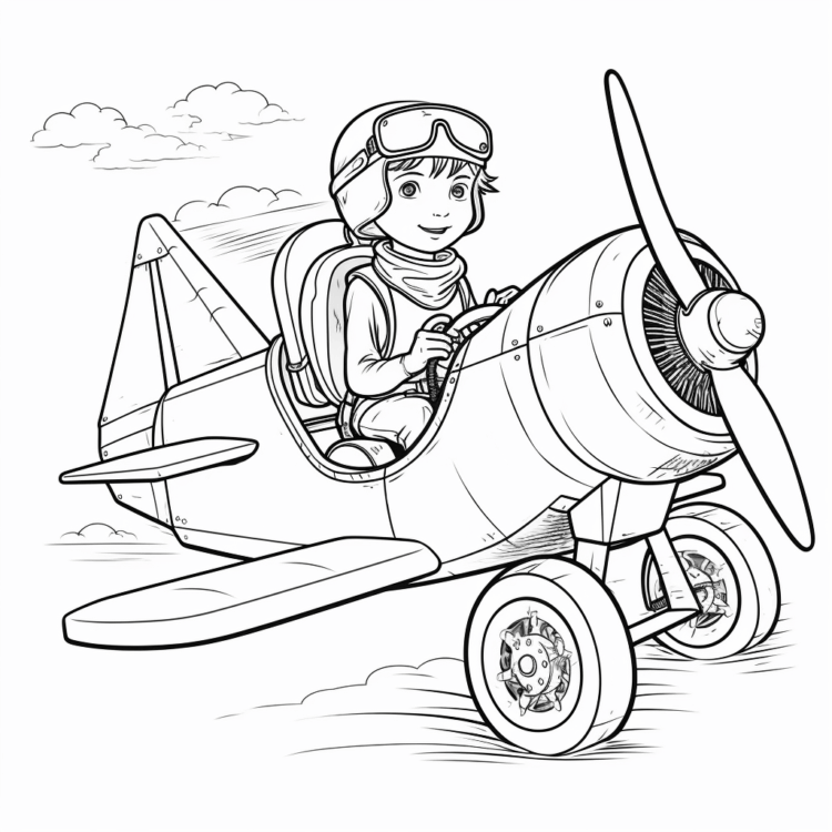Dibujo para colorear niños y avión de juguete