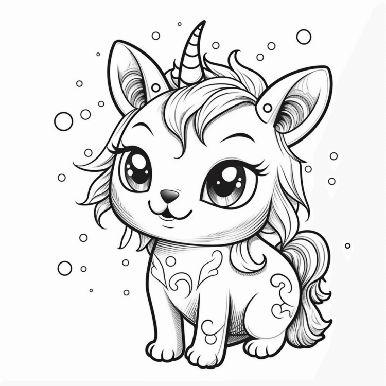 Ausmalbild Kleine Einhorn Katze