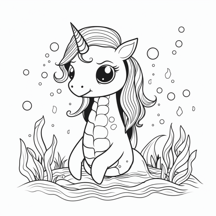 Ausmalbild Kleine Meerjungfrau als Einhorn