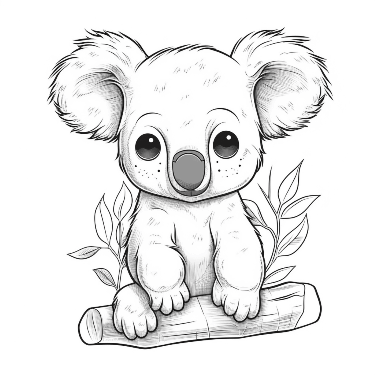 Ausmalbild Koala auf einem Baumstamm