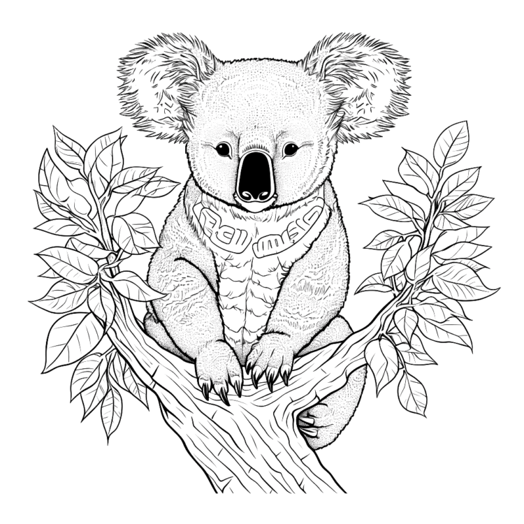 Ausmalbild Koala und Baum