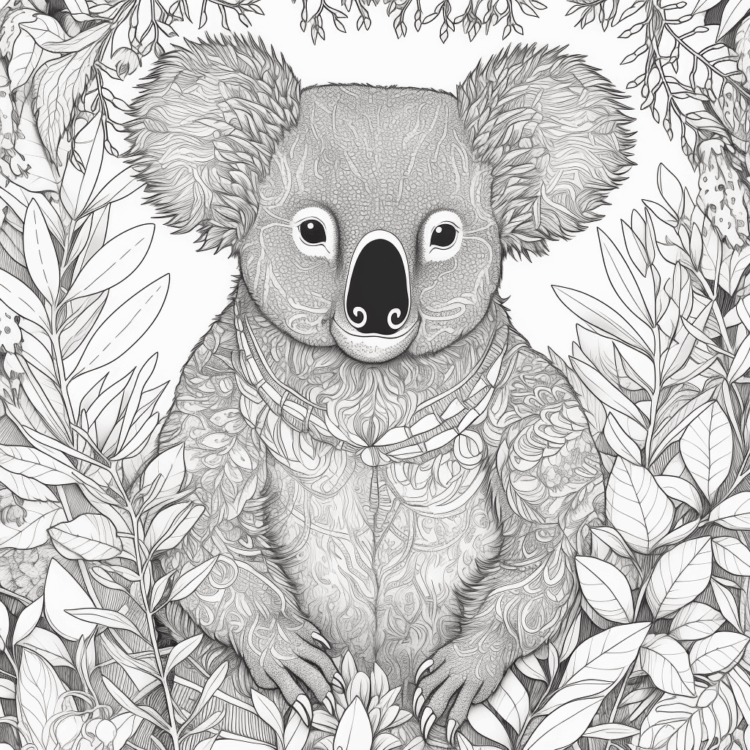 Dibujo para colorear koala y naturaleza